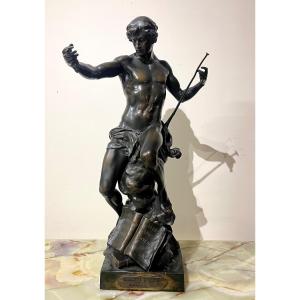 Grande Statue En Bronze E. Picault "Le semeur d'idées"