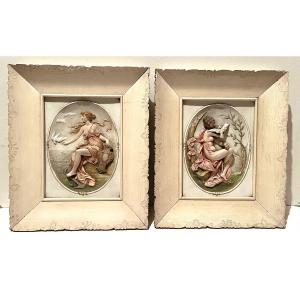 Pair Of Art Nouveau Biscuit Paintings
