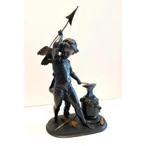 Cupid Sculpture In Bronze With Brown Patina Late 19th Century