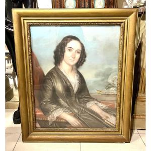 Painting Portrait Woman Pastel 19th Century