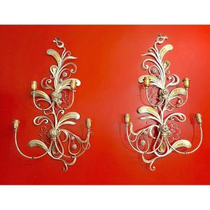 Pair Of Cianni Wrought Iron And Brass Wall Lights