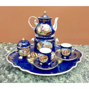 Tea Or Coffee Service In Blue Paris Porcelain Or Earthenware  