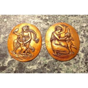 Two Oval Medallions In Gilt Bronze Empire Style 1