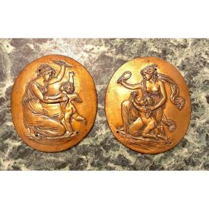 Two Oval Medallions In Gilt Bronze Empire Style 2