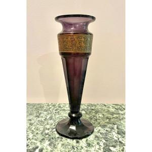 Moser Purple Crystal Vase With Antique Frieze Decor