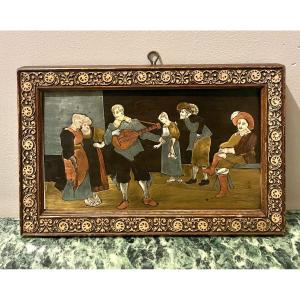 Marquetry Panel Framed Character Scene