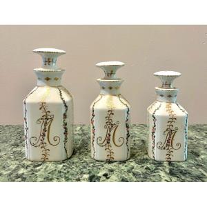 Set Of Three Limoges Porcelain Bottles For Marie-joëlle Le Notre 1965