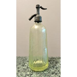 Art Deco Seltz Water Siphon In Yellow Or Green Ouraline Glass