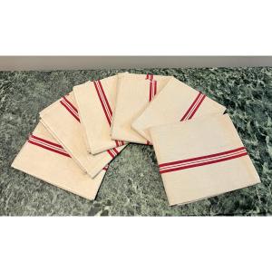 Six Red Striped Linen Tea Towels