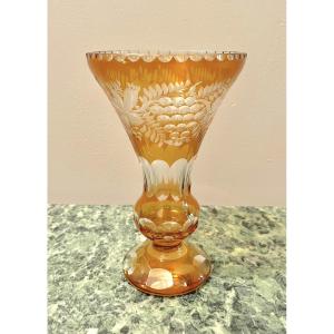 Engraved Bohemian Crystal Vase