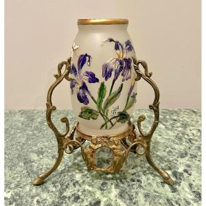 Enamelled Vase With Bronze Frame Circa 1900