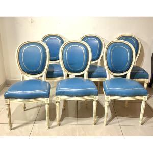 Six Lxvi Style Medallion Chairs In Lacquered Wood