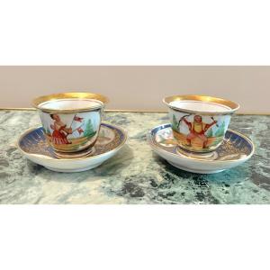 Pair Of Paris Porcelain Cups With Chinese Handles, 1830/1850 Period