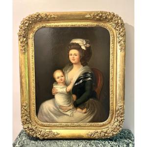 19th Century Ecole Française Portrait Of A Woman And Child