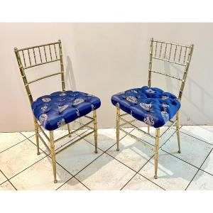 Pair Of Gilded Brass "bamboo" Chairs From The 1970s-1980s