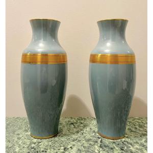 Tours - Pair Of Blue And Gold Earthenware Vases