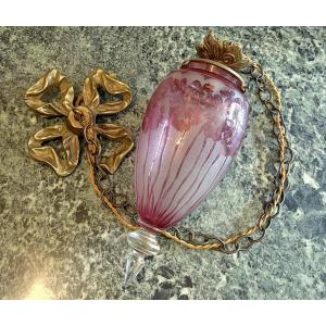 Art Nouveau Acid-etched Pendant Light In An Ovoid Shape