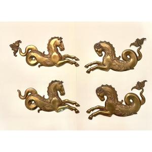 Two Pairs Of Bronze Seahorse Furnishings