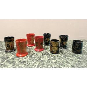Eight Black And Red Lacquered Pyrogens