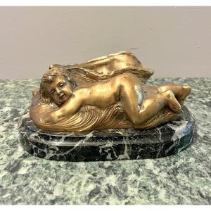 Bronze Sculpture Of A Reclining Child, Signed Devenet