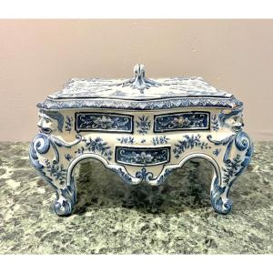 Fourmaintraux Desvres Earthenware Chest Of Drawers-shaped Box