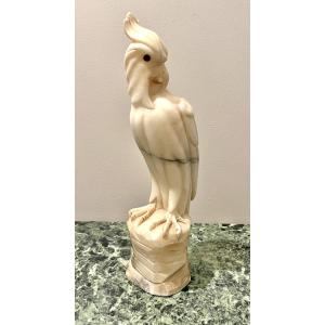 Cockatoo Sculpture In White Veined Marble