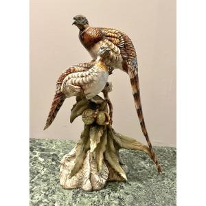 Large Ceramic Sculpture Of A Pair Of Pheasants