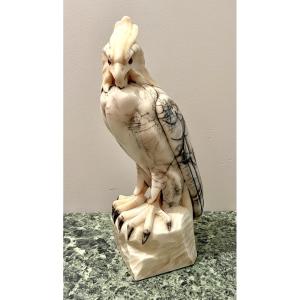Sculpture Of A Cockatoo In White Veined Marble 