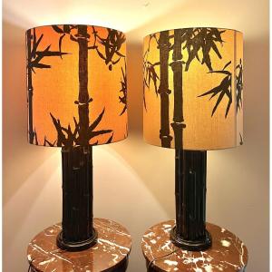 Large Pair Of "bamboo" Lamps From The 1960s-1970s