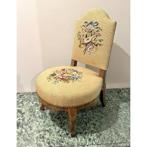 Louis XV Style Children's Chair With Tapestry And Musical Instruments