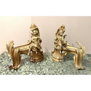 Pair Of 19th-century Gilt Bronze Andirons Representing Children