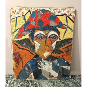 Harlequin Caricature, Oil On Canvas, 20th Century