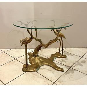 Coffee Table, Model With Cranes In Gilded Brass, Circa 1970