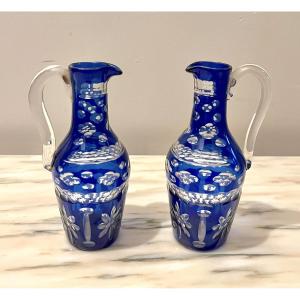 Pair Of 19th-century Blue Crystal Bottles