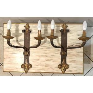 Pair Of Two-arm Wrought-iron Sconces