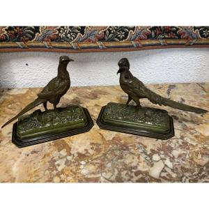 Pair Of Bronze Pheasants Trodoux