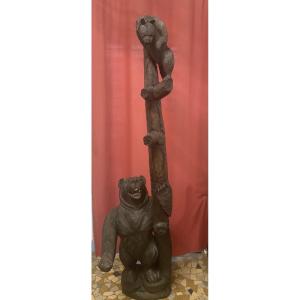 Sculpture Of A Bear And Its Cub In The Black Forest