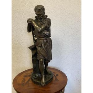 Bronze Sculpture "the Work" Signed Carlo Nicoli