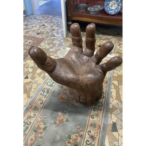 Wooden Sculpture Representing A Open Hand