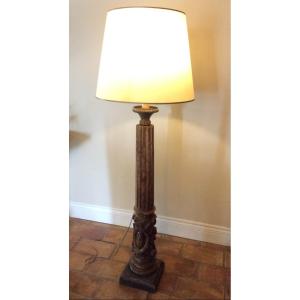 Floor Lamp, Lamp, Column Golden Wood