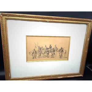 A Drawing By R. Atthalin In Black Ink Of A Chronological Frieze Of Military History.
