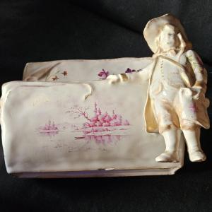 Emile Gallé, Earthenware Letter Holder, Signed Under And Over The Glaze