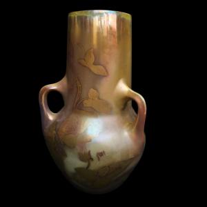 Montières - Large Art Nouveau Ceramic Vase In The Shape Of A Coloquinte, Signed