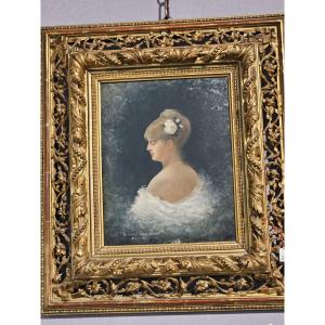 Georges Crogaert - Oil On Panel Representing The Bust Of An Elegant Woman