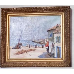 Oil On Canvas, Boat At The Dock