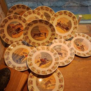 Set Of 11 Plates Depicting Bullfighting Scene