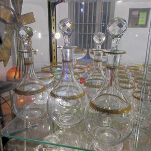 Set Of Glasses And Decanters Gilded With Gilding Leaf
