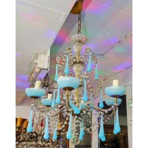 Brass Chandelier With Pendants