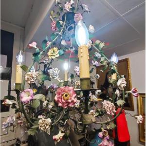 Iron And Porcelain Chandelier