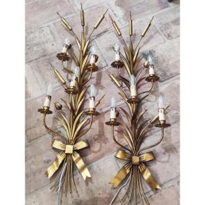 Pair Of Gilded Sheet Metal Wall Sconces